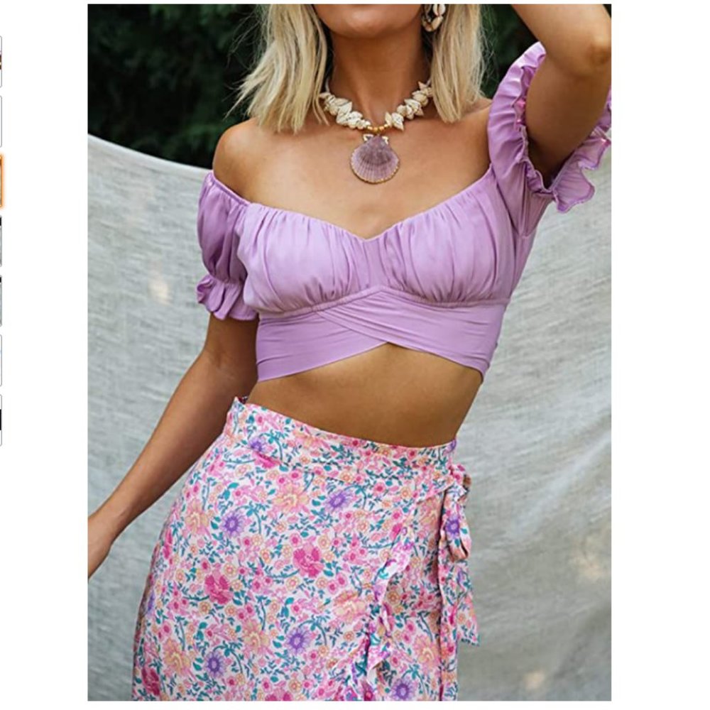 Women's Ruffle Short Sleeve Off Shoulder - Picture 1 of 6